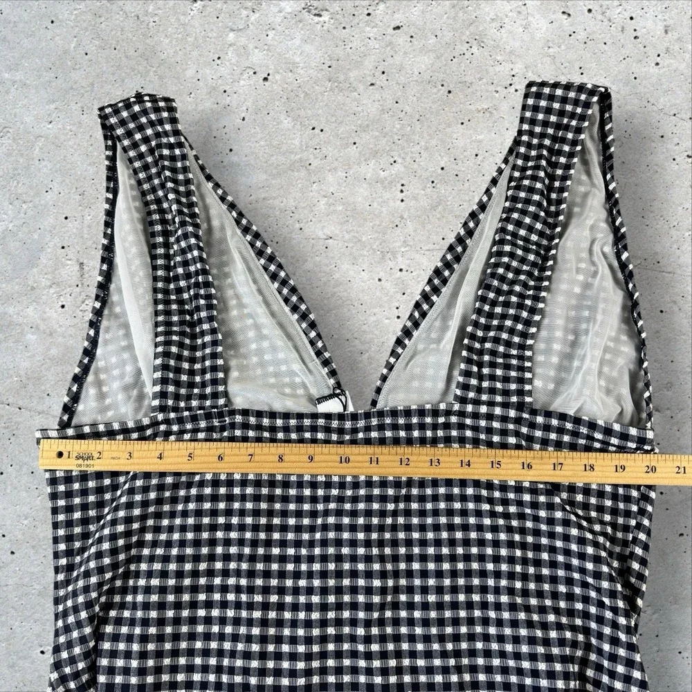J.Crew Womens V-Neck‎ One-Piece Swimsuit Navy Gingham Size 24 BE747 NWT